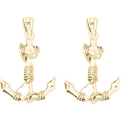 14K or 18K Gold 36mm 3D Anchor Earrings