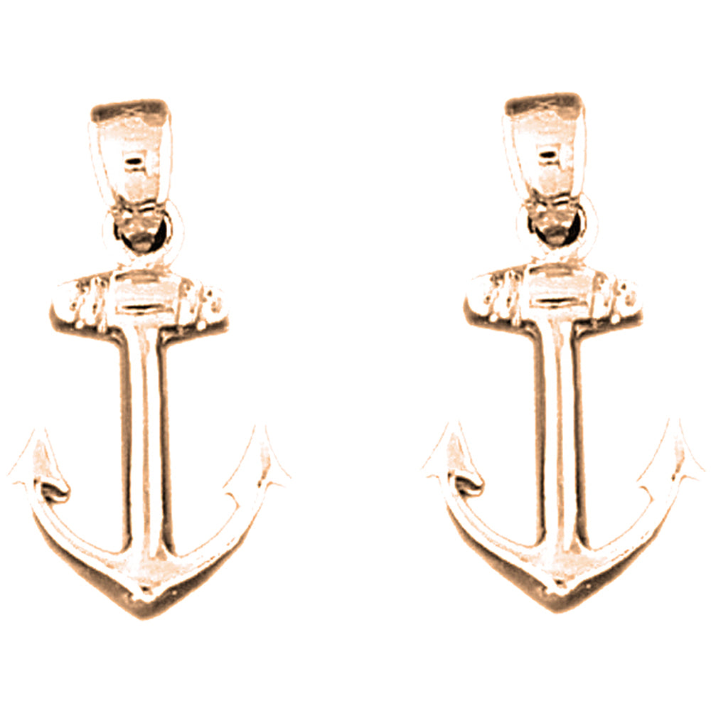 14K or 18K Gold 22mm Anchor Earrings