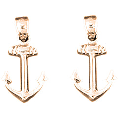 14K or 18K Gold 22mm Anchor Earrings