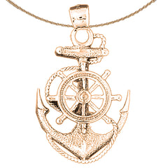 Colgante de ancla y rueda de oro de 14 quilates o 18 quilates