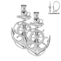 Pendientes de ancla con rueda de barco de oro de 14 quilates o 18 quilates de 43 mm