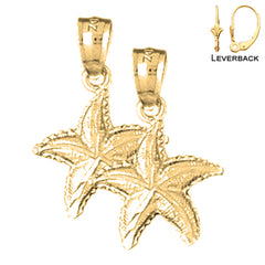 Sterling Silver 23mm Starfish Earrings (White or Yellow Gold Plated)