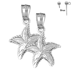 Sterling Silver 23mm Starfish Earrings (White or Yellow Gold Plated)
