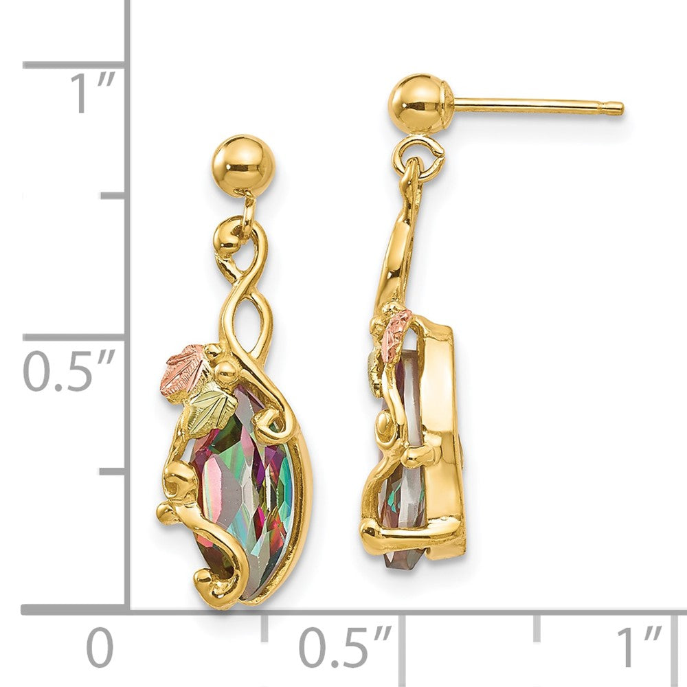 10K Tri-color Black Hills Gold Mystic Topaz Post Dangle Earrings