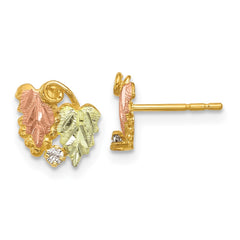 10K Tri-Color Black Hills Gold Diamond Post Earrings