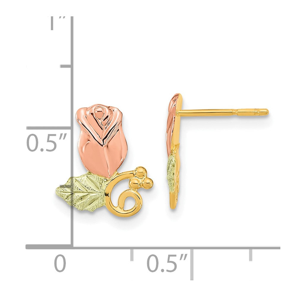 10K Tri-Color Black Hills Gold Rose Post Earrings
