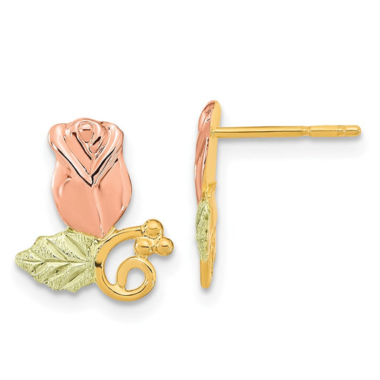 10K Tri-Color Black Hills Gold Rose Post Earrings