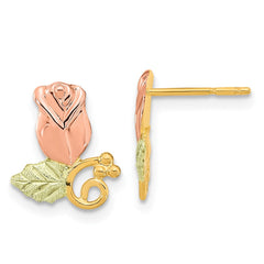 10K Tri-Color Black Hills Gold Rose Post Earrings
