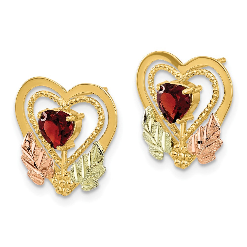 10K with 12K Accents Black Hills Gold Garnet Heart Post Earrings