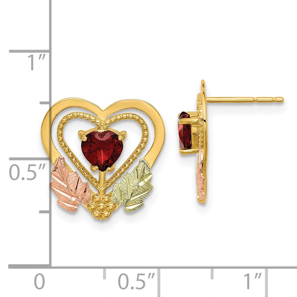 10K with 12K Accents Black Hills Gold Garnet Heart Post Earrings