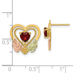 10K with 12K Accents Black Hills Gold Garnet Heart Post Earrings