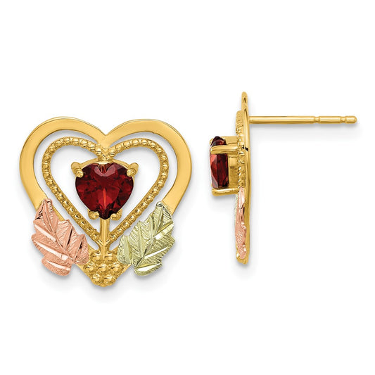 10K with 12K Accents Black Hills Gold Garnet Heart Post Earrings