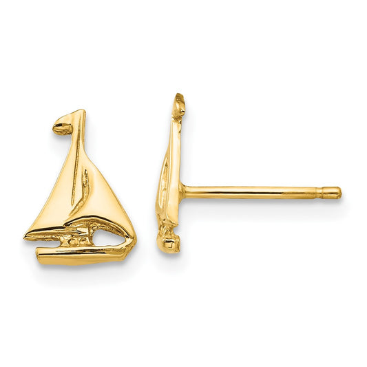10K Yellow Gold Sail Boat Earrings