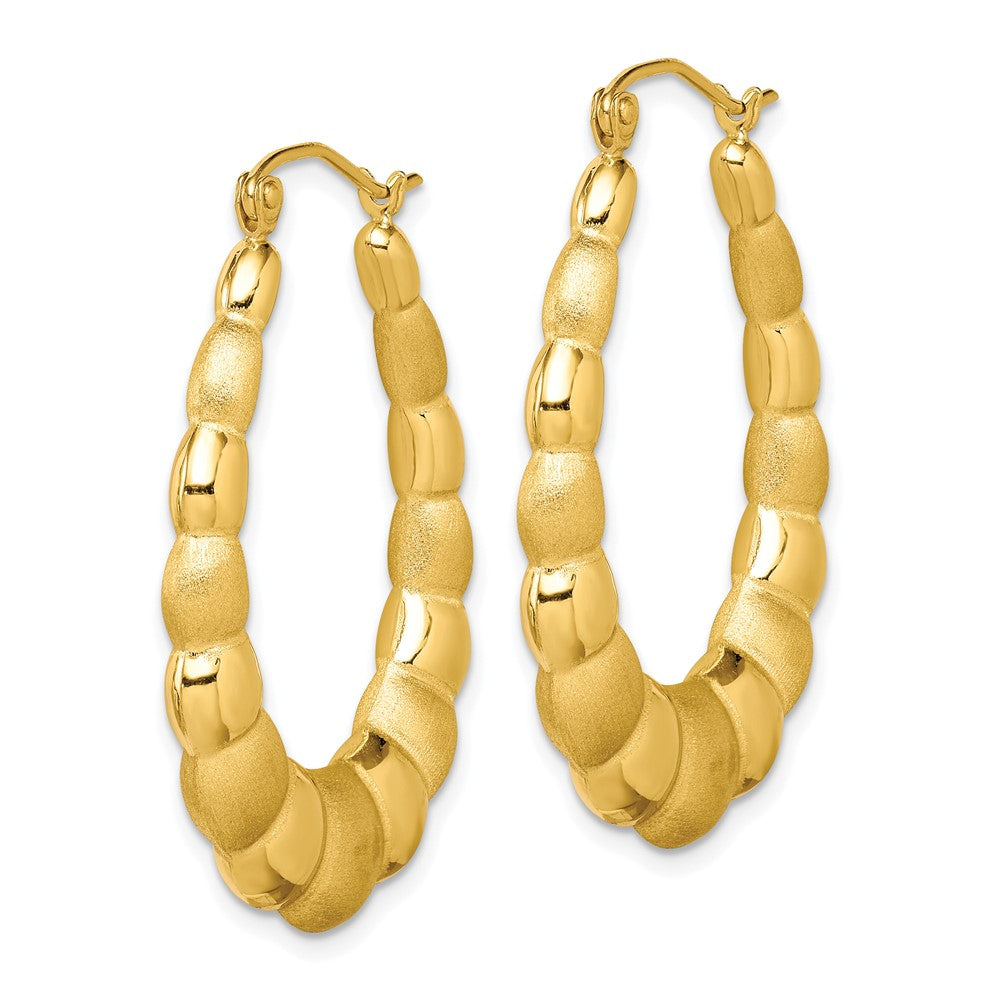 10K Yellow Gold Satin and Polished Hollow Fancy Hoop Earrings