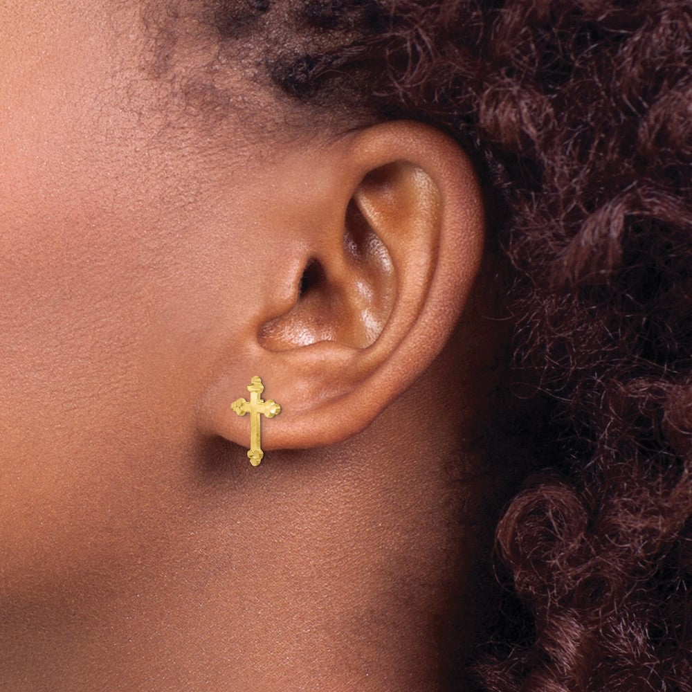 10K Yellow Gold Budded Cross Earrings