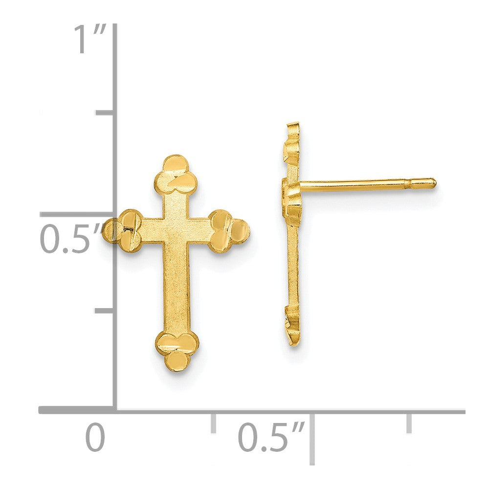 10K Yellow Gold Budded Cross Earrings