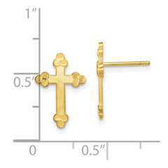 10K Yellow Gold Budded Cross Earrings