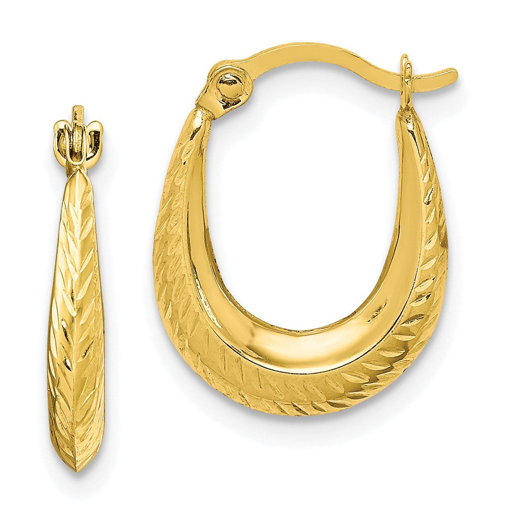 10K Yellow Gold Textured Hollow Hoop Earrings