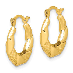 10K Yellow Gold Scalloped Textured Hollow Hoop Earrings