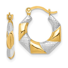 10K Yellow Gold & Rhodium Scalloped Hollow Hoop Earrings
