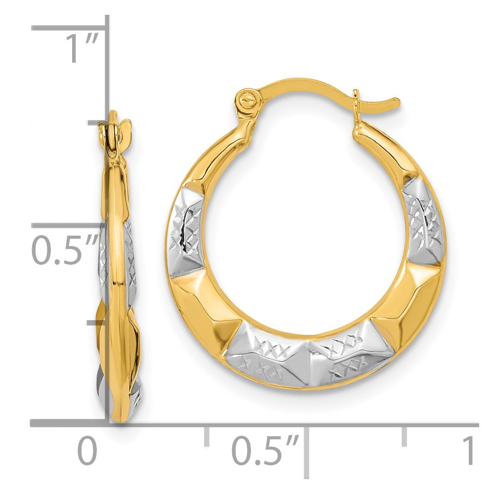 10K Yellow Gold & Rhodium Hollow Hoop Earrings