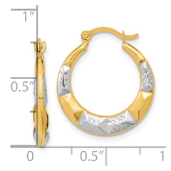 10K Yellow Gold & Rhodium Hollow Hoop Earrings
