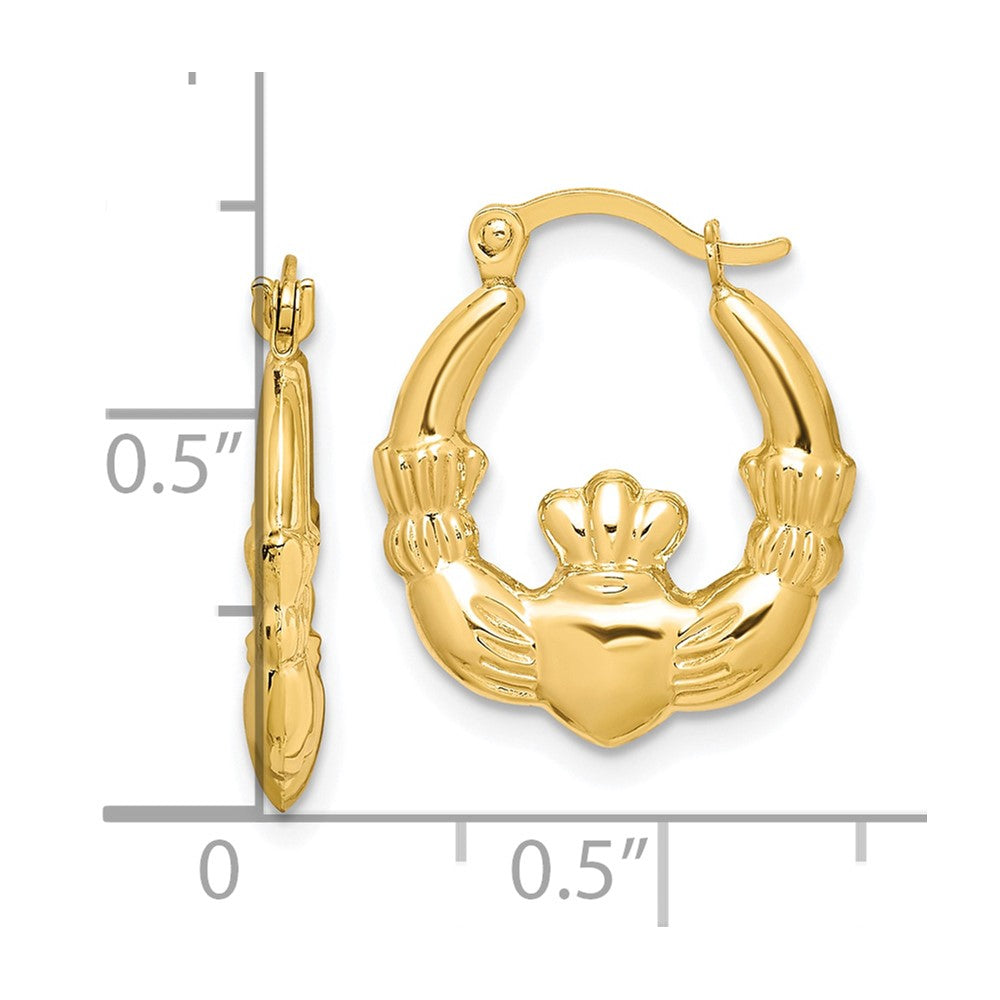 10K Yellow Gold Claddagh Hollow Hoop Earrings