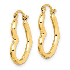 10K Yellow Gold Hollow Heart Shape Hollow Hoop Earrings