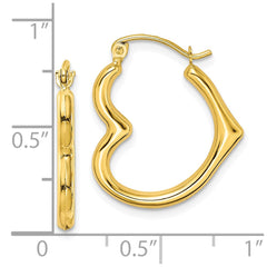 10K Yellow Gold Hollow Heart Shape Hollow Hoop Earrings