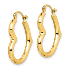 10K Yellow Gold Hollow Heart Shape Hoop Earrings