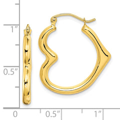 10K Yellow Gold Hollow Heart Shape Hoop Earrings