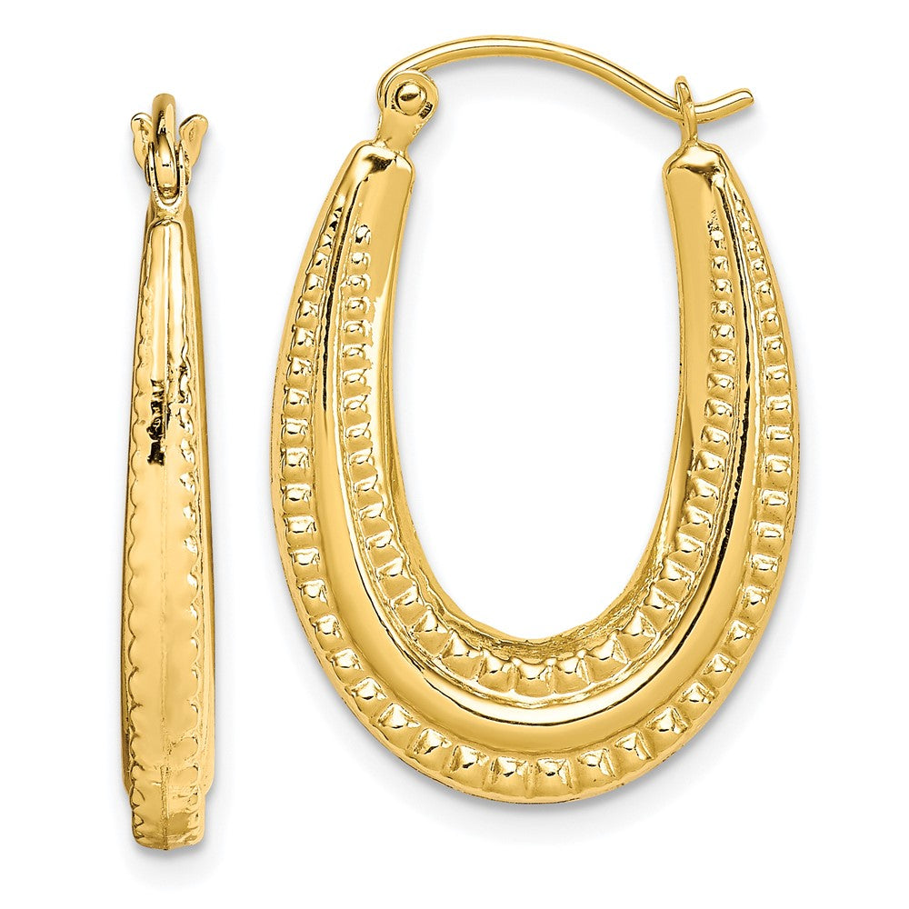 10K Yellow Gold Textured Oval Hollow Hoop Earrings