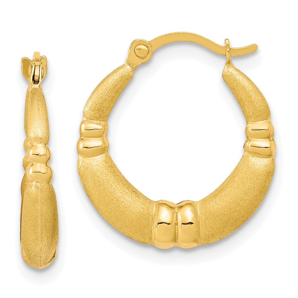 10K Yellow Gold Polished and Satin Hoop Earrings