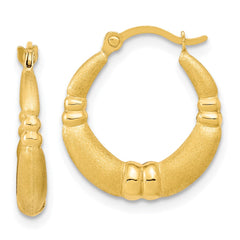 10K Yellow Gold Polished and Satin Hoop Earrings