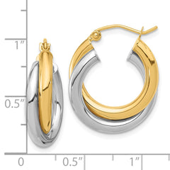 10K Two-Tone Gold Polished Double Tube Hoop Earrings