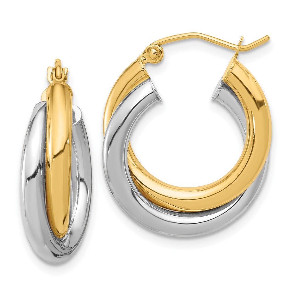 10K Two-Tone Gold Polished Double Tube Hoop Earrings