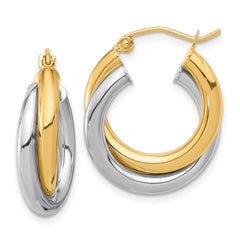 10K Two-Tone Gold Polished Double Tube Hoop Earrings