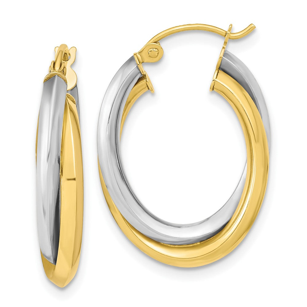 10K Two-Tone Gold Polished Double Oval Hoop Earrings