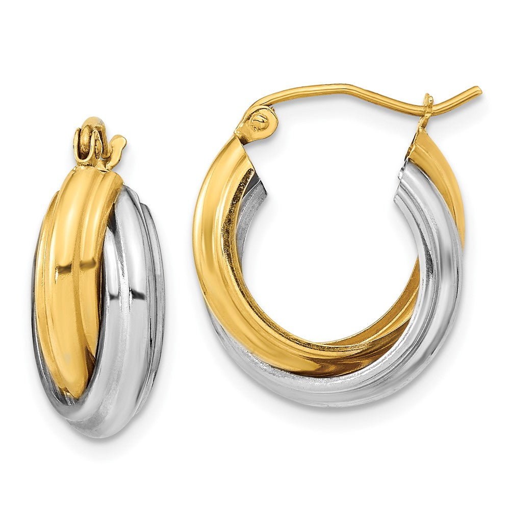 10K Two-Tone Gold Polished Double Hoop Earrings