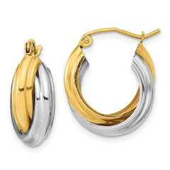 10K Two-Tone Gold Polished Double Hoop Earrings