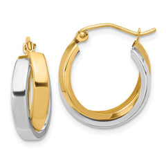 10K Two-Tone Gold Polished Double Hoop Earrings