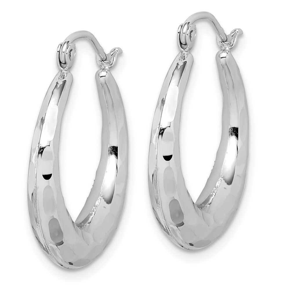10K White Gold Polished & Diamond-cut Hoop Earrings