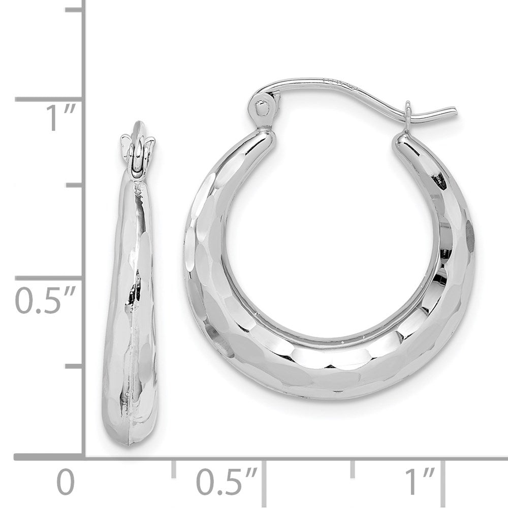 10K White Gold Polished & Diamond-cut Hoop Earrings