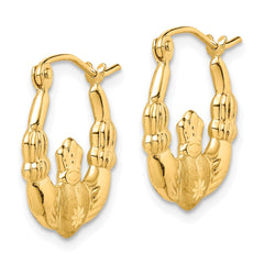 10K Yellow Gold Polished & Satin Claddagh Hoop Earrings
