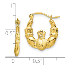 10K Yellow Gold Polished & Satin Claddagh Hoop Earrings