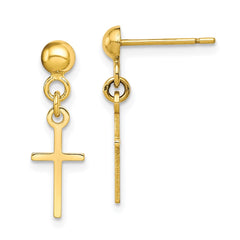 10K Yellow Gold Polished Cross Dangle Post Earrings