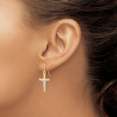 10K Two-Tone Gold Polished Crucifix Earrings