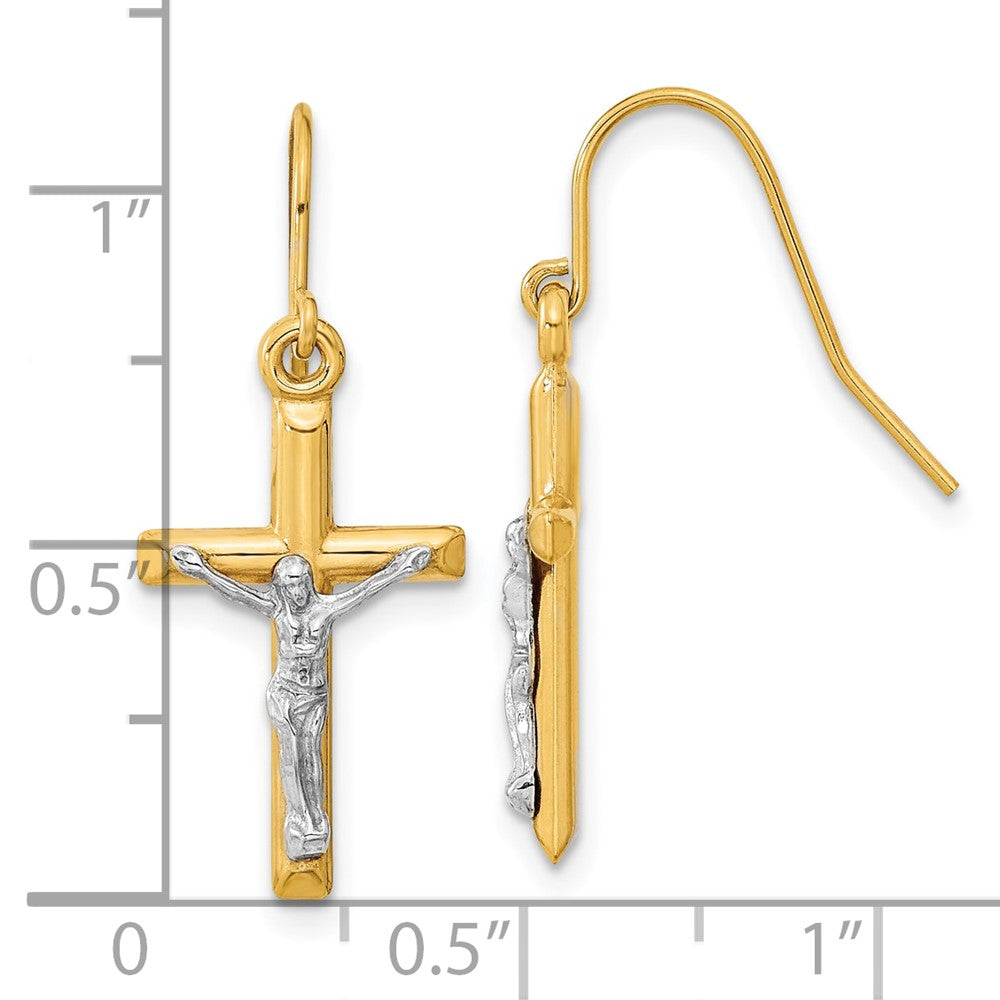 10K Two-Tone Gold Polished Crucifix Earrings