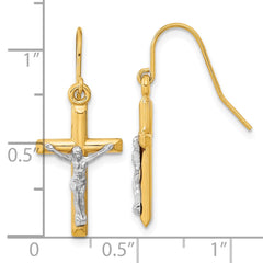 10K Two-Tone Gold Polished Crucifix Earrings