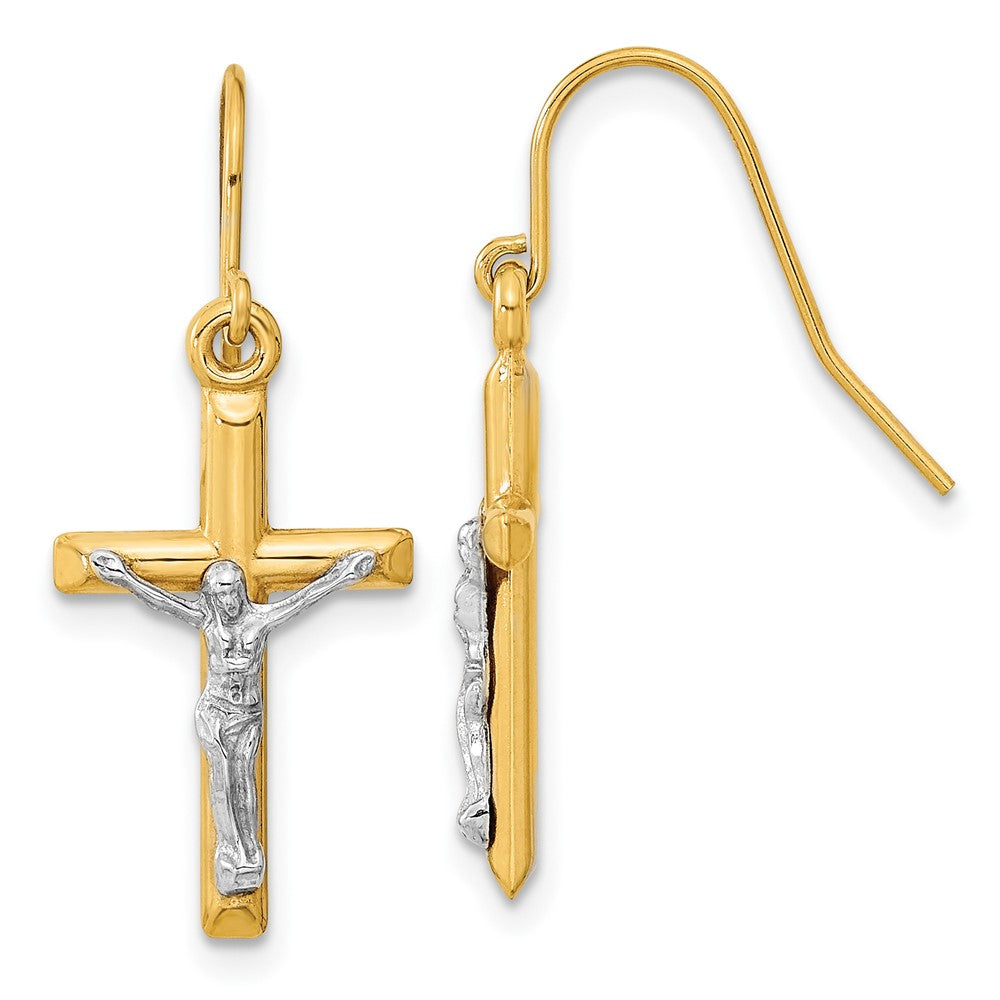 10K Two-Tone Gold Polished Crucifix Earrings